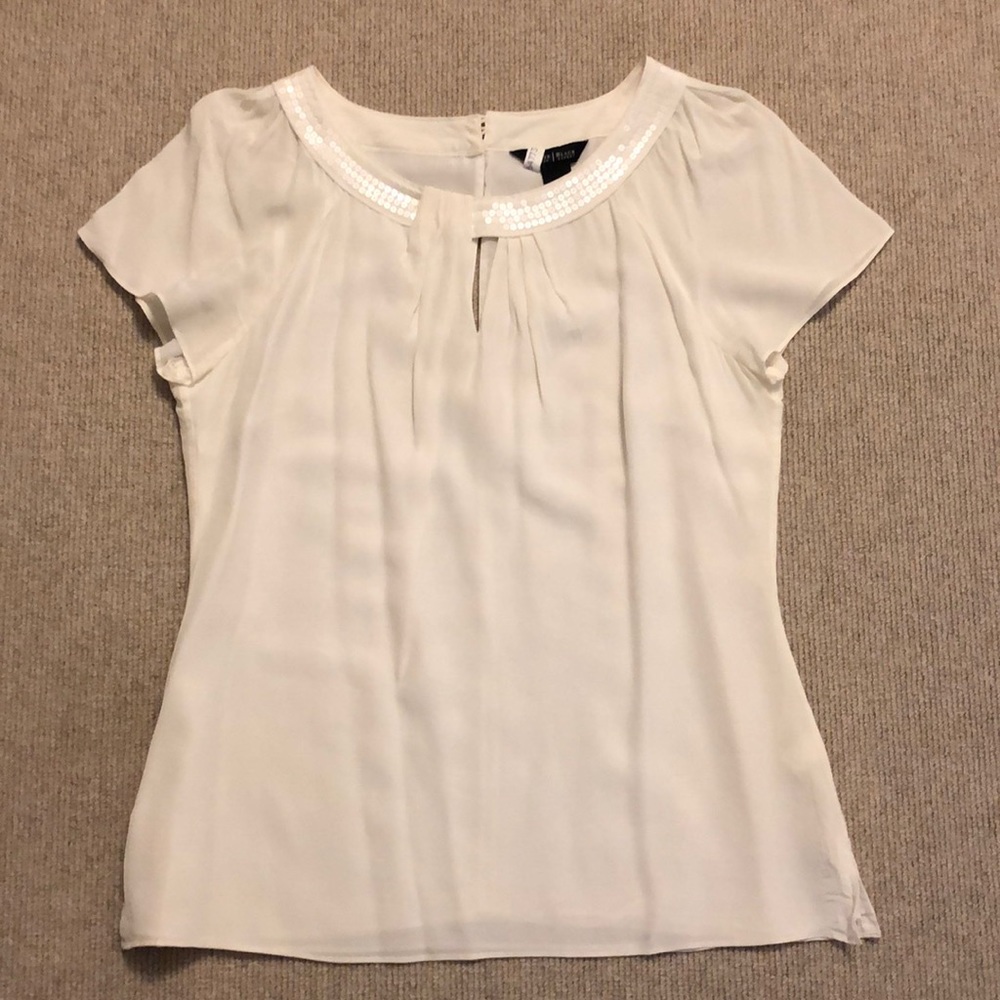 WHBM ivory silk blouse with sequin detail - M
